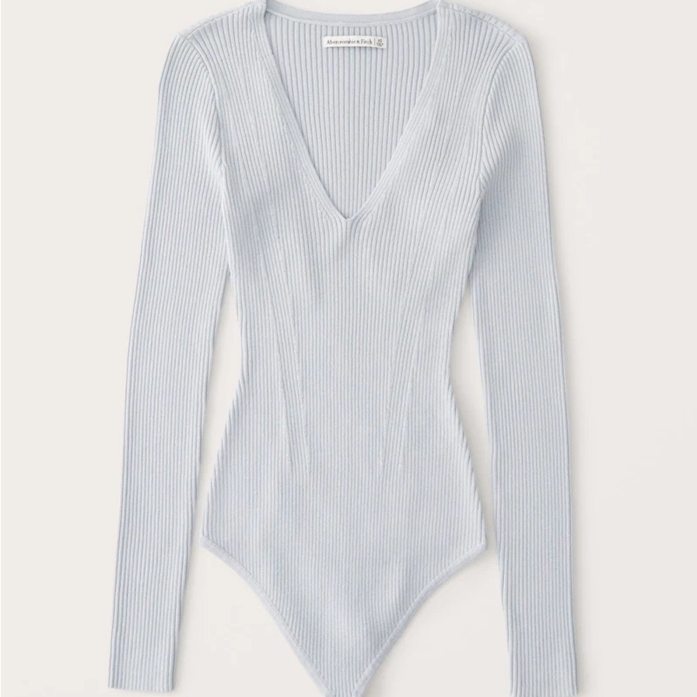 Abercrombie & Fitch Light Blue Ribbed V-Neck Bodysuit